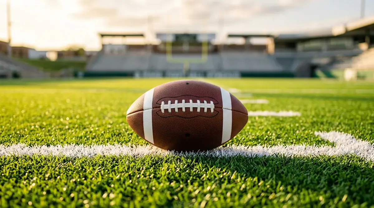 American football on a gridiron field with yard line markings, representing NFL betting markets available to UK punters